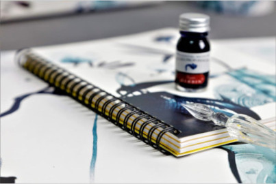 Clairefontaine Rhodia 115928C - A Floral Pattern Spiral Notebook Painted in Blue Ink - A5 14.8x21 cm 120 Lined Pages 90g White Paper - 6 Pockets - Inkebana Collection