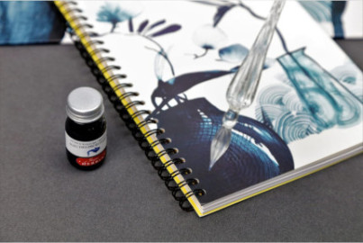Clairefontaine Rhodia 115928C - A Floral Pattern Spiral Notebook Painted in Blue Ink - A5 14.8x21 cm 120 Lined Pages 90g White Paper - 6 Pockets - Inkebana Collection