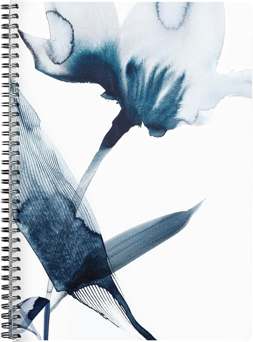 Clairefontaine Rhodia 115929C - A Floral Pattern Spiral Notebook Painted in Blue Ink - A4 21x29.7 cm 148 Lined Pages with 90g White Paper Margin - Inkebana Collection