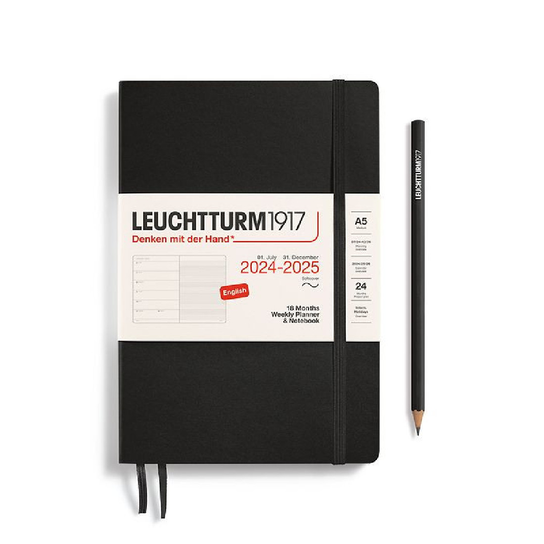 Leuchtturm 1917 18 Months 2024 - 2025 Weekly Planner and Notebook A5 Black Soft Cover