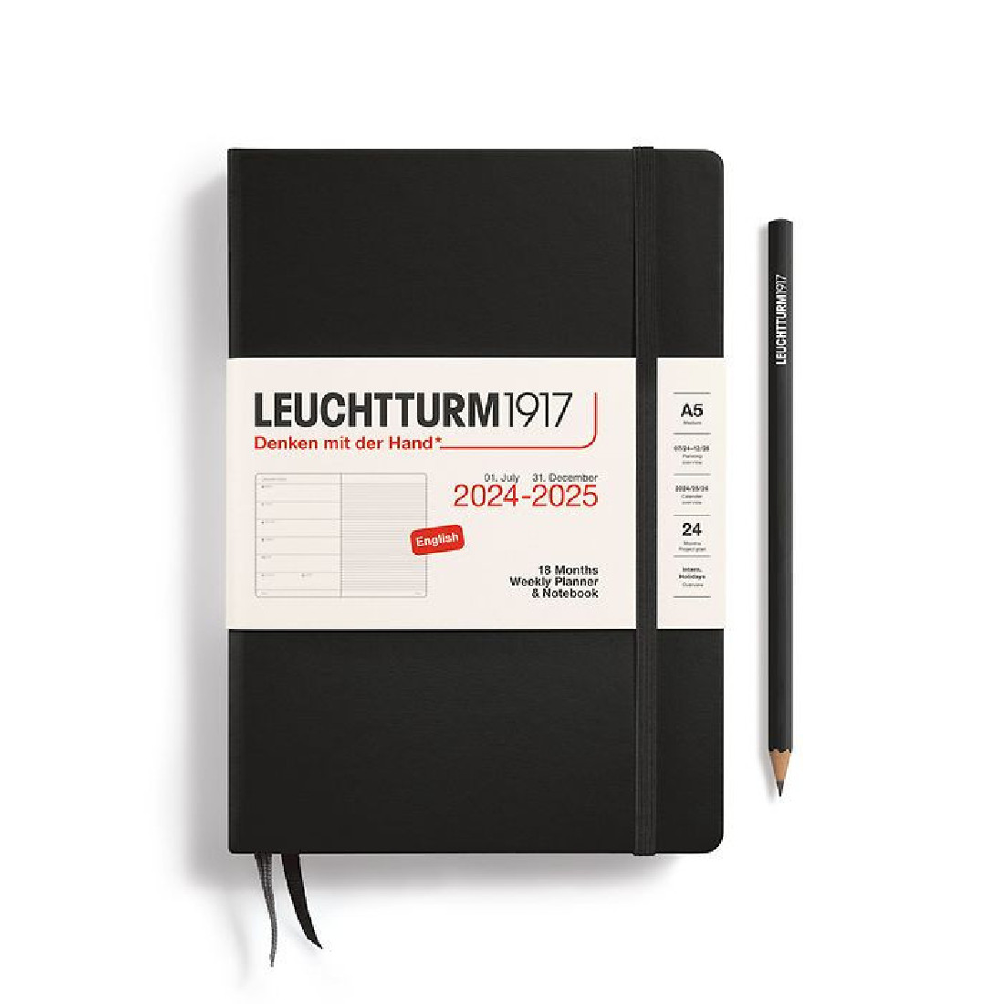 Leuchtturm 1917 18 Months 2024 - 2025 Weekly Planner and NotebookA5 Black Hard Cover