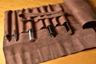 Premium Leather Roll Pen Case for 9 Pens TMW