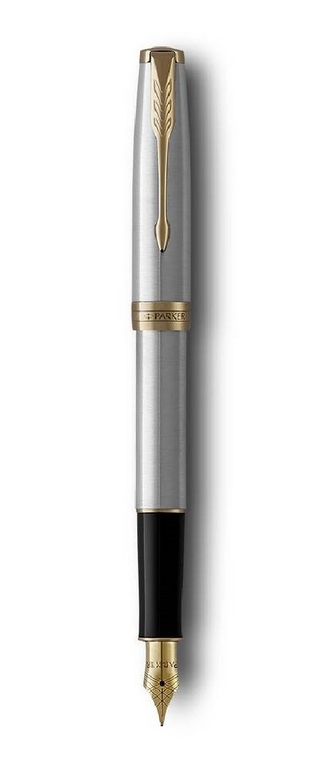 Parker New Sonnet Fountain Pen - Stainless Steel - Gold Trim - steel ...