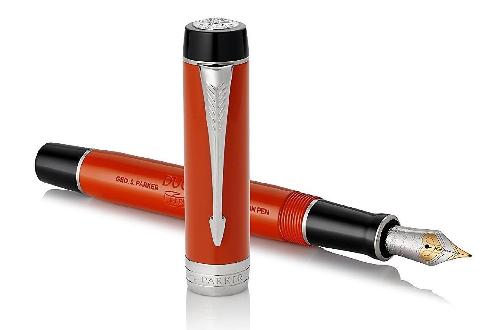 Parker Duofold Centennial Fountain Pen, Classic Big Red Vintage, Solid Gold Nib, Black Ink and Convertor (1931376)