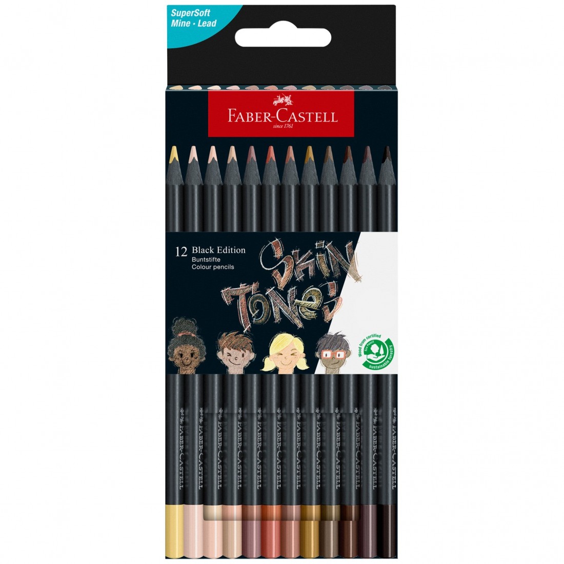Faber Castell Black Edition Colored Pencils, Skin Tones - Box of 12 - 116414