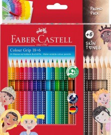 Faber Castell Colour Grip 112819 Colouring Pencils Set of 24 Including 6 Skin-Coloured Pencils