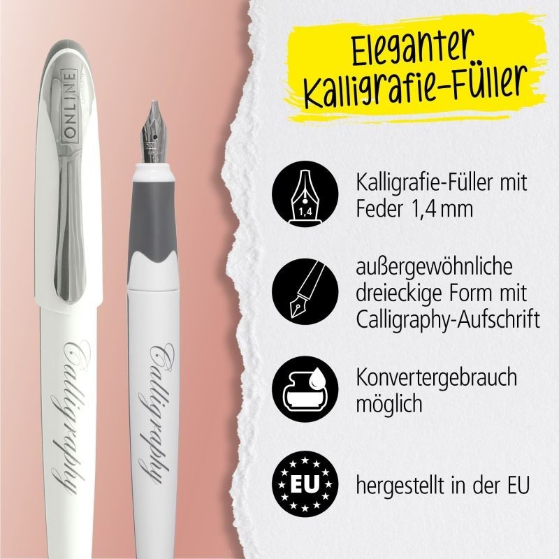 Online Set per calligrafia I penna stilografica Air Black Rose I penna calligrafica in 3 spessori di tratto 0,8/1,4/1,8 mm I cartucce standard o convertitore I set regalo