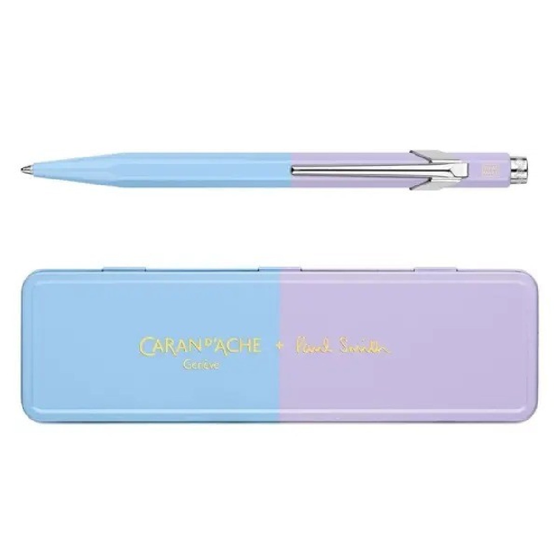 CARAN DACHE 849 Paul Smith Sky Blue and Lavender ballpoint pen, with holder 849.339