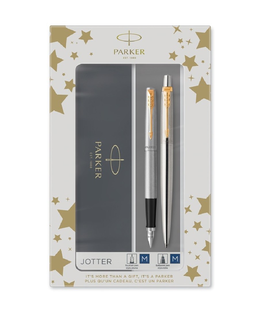 Parker Jotter Stainless Steel GT Set Best Value Fountain Pen and Ballpen