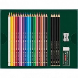 Faber Castell 17 polychromos colour pencils and 4 pitt graphite matt, set 210052