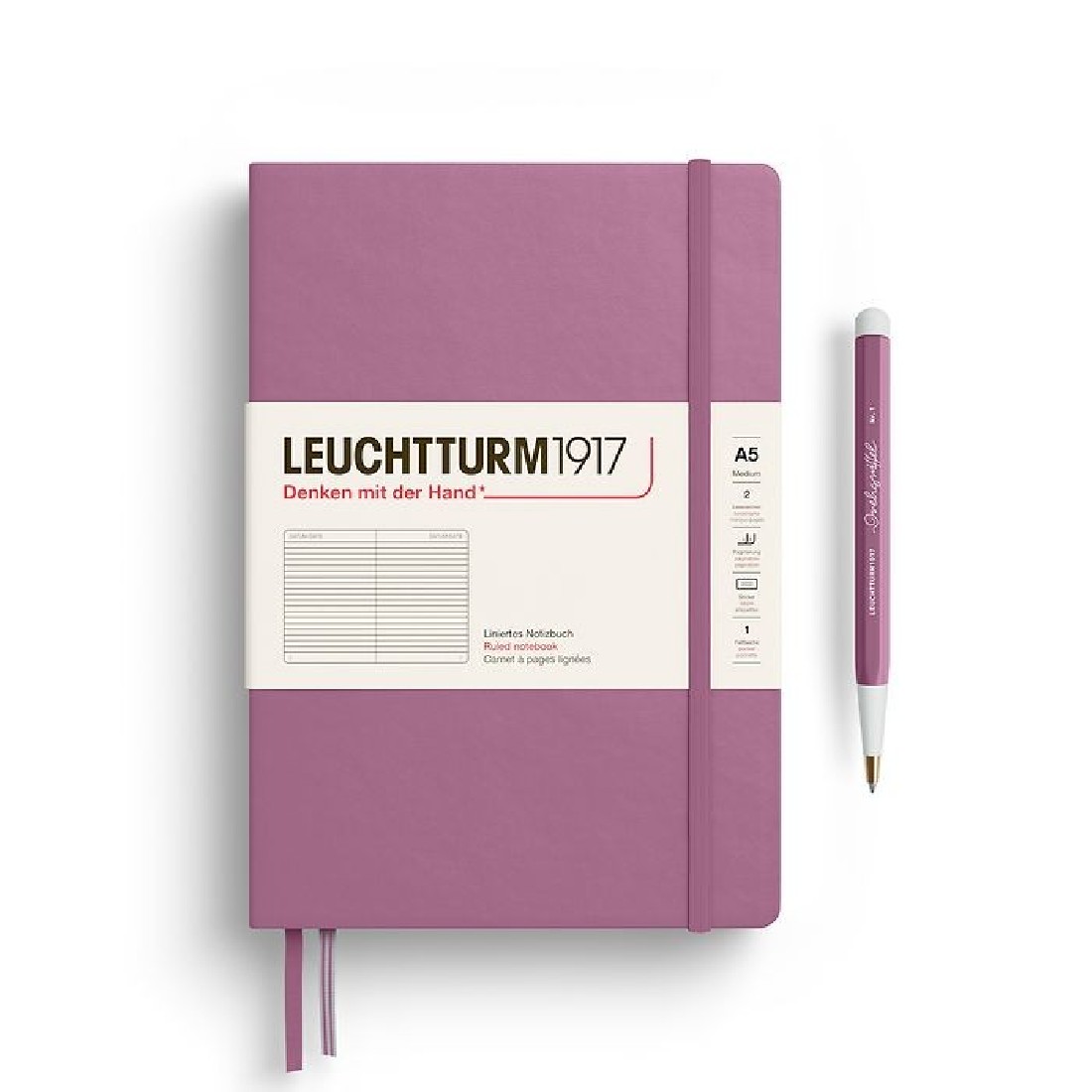 Leuchtturm 1917 Notebook A5 Dusty Rose Ruled Hard Cover