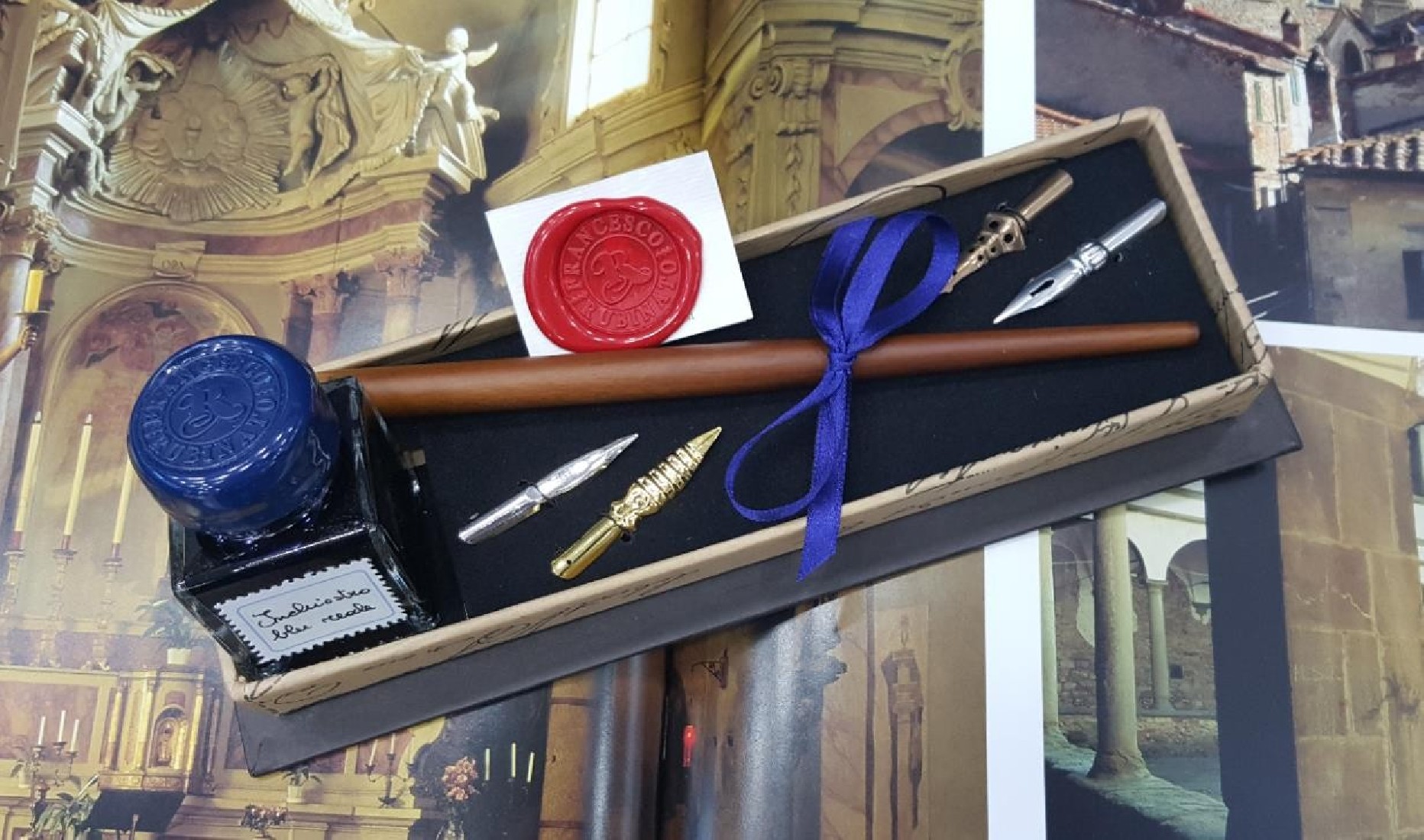 Francesco Rubinato art set 550 με ξύλινο κονδυλοφόρο με 4 μύτες &  μπουκάλι με μελάνι