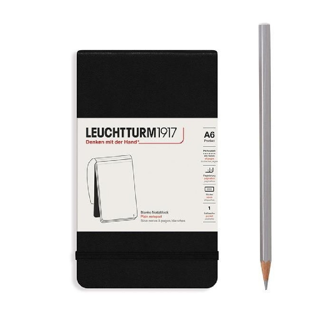 Leuchtturm 1917 Reporter Notepad A6 Black Plain Hard Cover