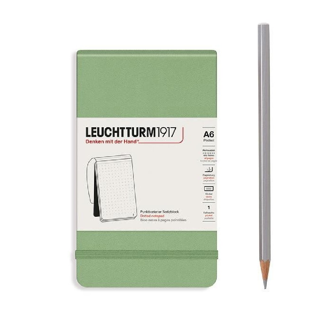 Leuchtturm 1917 Reporter Notepad A6 Sage Dotted, Hard Cover