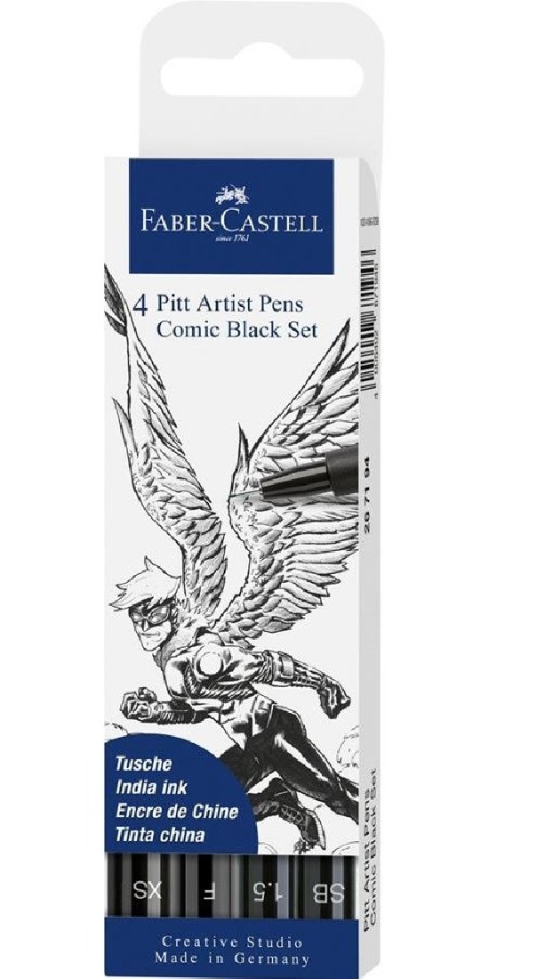 Faber Castell Pitt Artist Pens Comic Black - Wallet of 4 267194