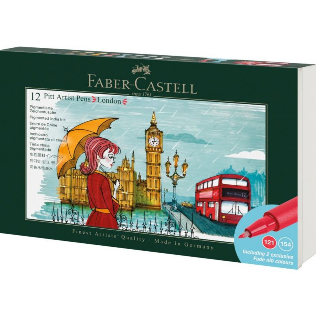 Faber Castell India ink Pitt Artist Pen Set of 12, London, 267137