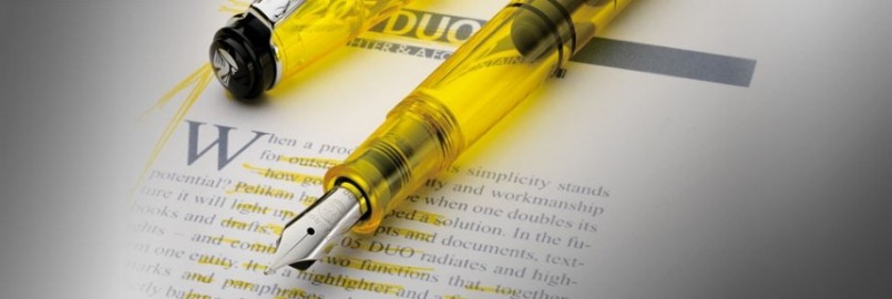 Pelikan M205 Duo Yellow Highlighter & Fountain Pen double broad nib
