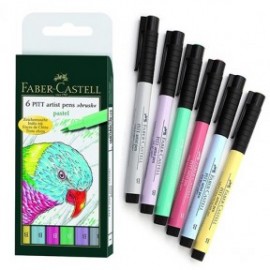 Faber Castell Pitt Artist Pen Brush, Pastel - Wallet of 6 167163