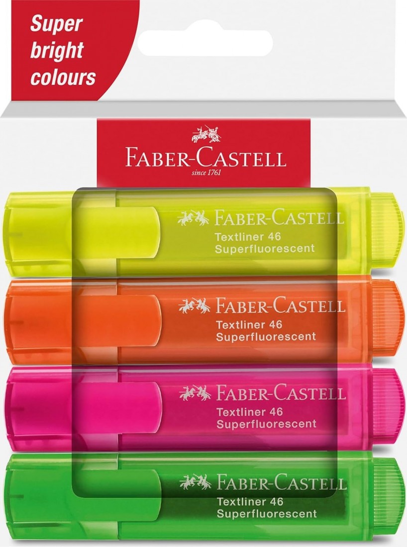 Faber Castell Highlighters, Fluo Colors - Box of 4 - 254644