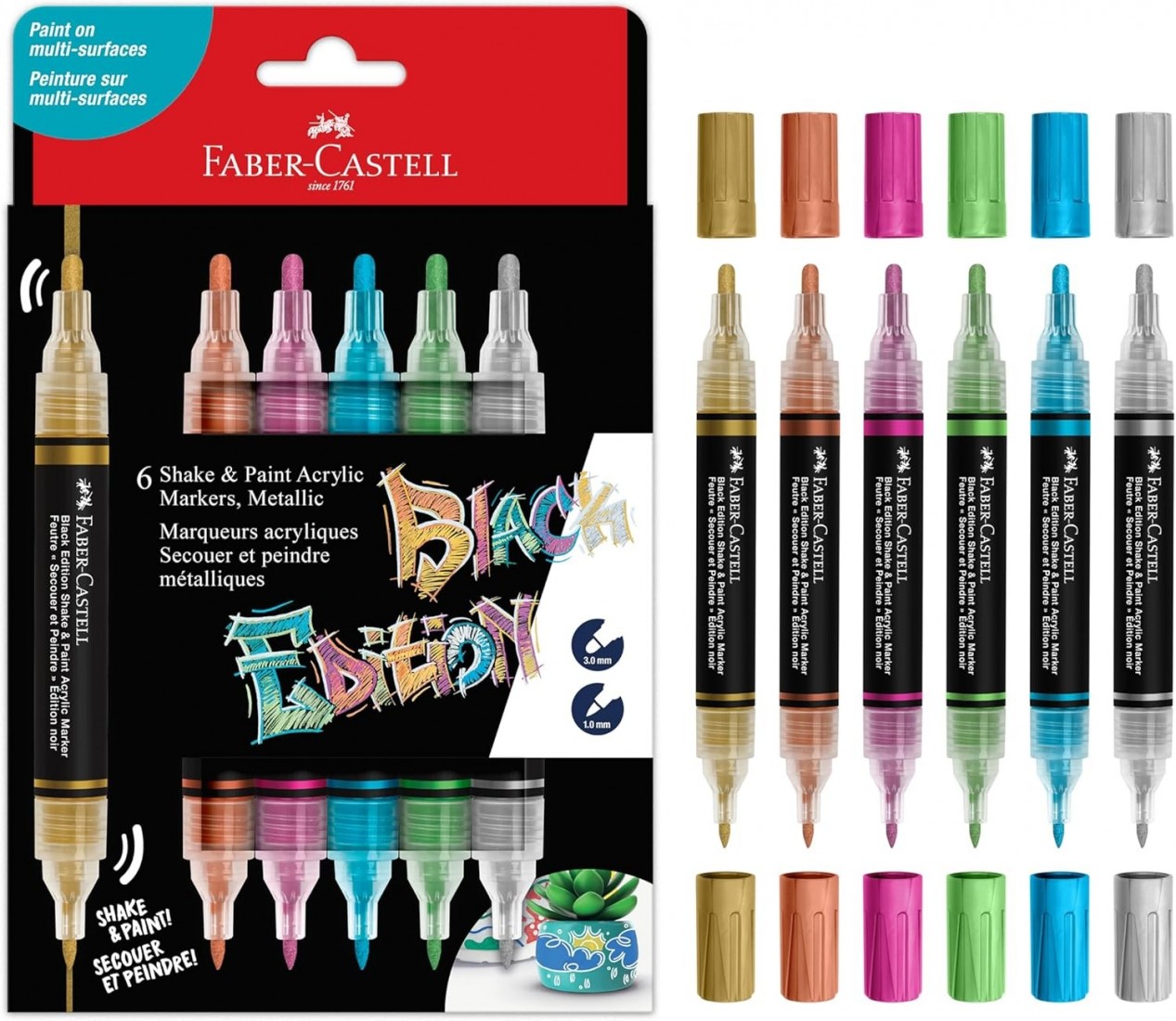 Faber Castell shake & paint 6 Acrylic Metallic Markers 285517