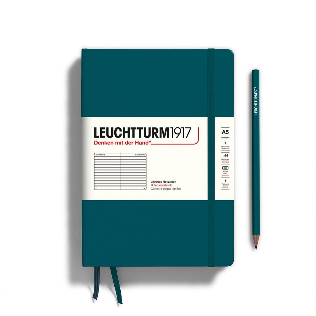 Leuchtturm 1917 Notebook A5 Pacific Green Ruled, Hard Cover