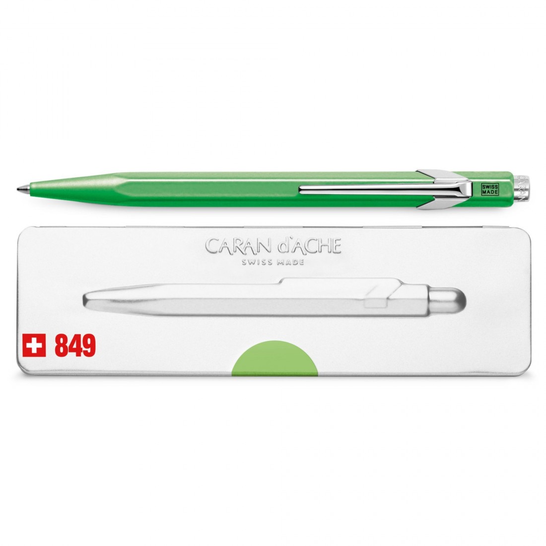 Caran Dache 849 Popline fluo green ballpoint pen, with holder 0849.730 C