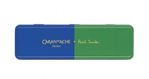 CARAN DACHE 849 Paul Smith Cobalt Blue and Emerald Green ballpoint pen, with holder 849.338