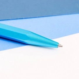 Caran Dache 849 metallic turquoise ballpoint pen, with slim metal box C