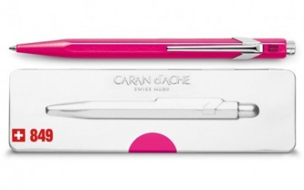 Caran Dache 849 Popline  fluo pink ballpoint pen, with slim metal box 0849.590 C
