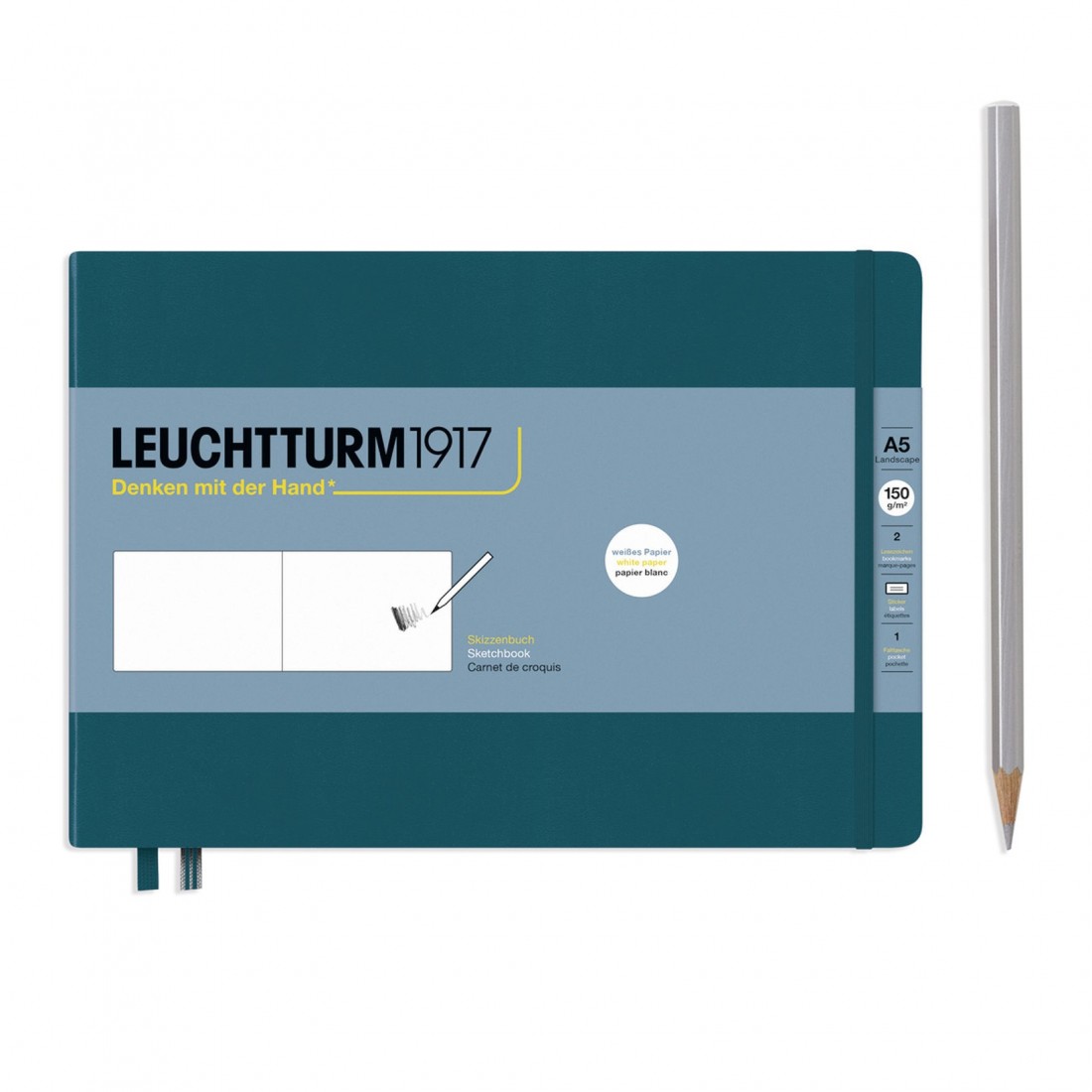 Leuchtturm 1917 Sketchbook Pacific Green, Landscape Medium (A5) 150 gram