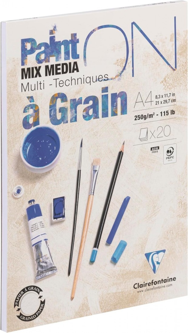Clairefontaine A4 Paint On mix media Grain 250gr 20sheets 975049C
