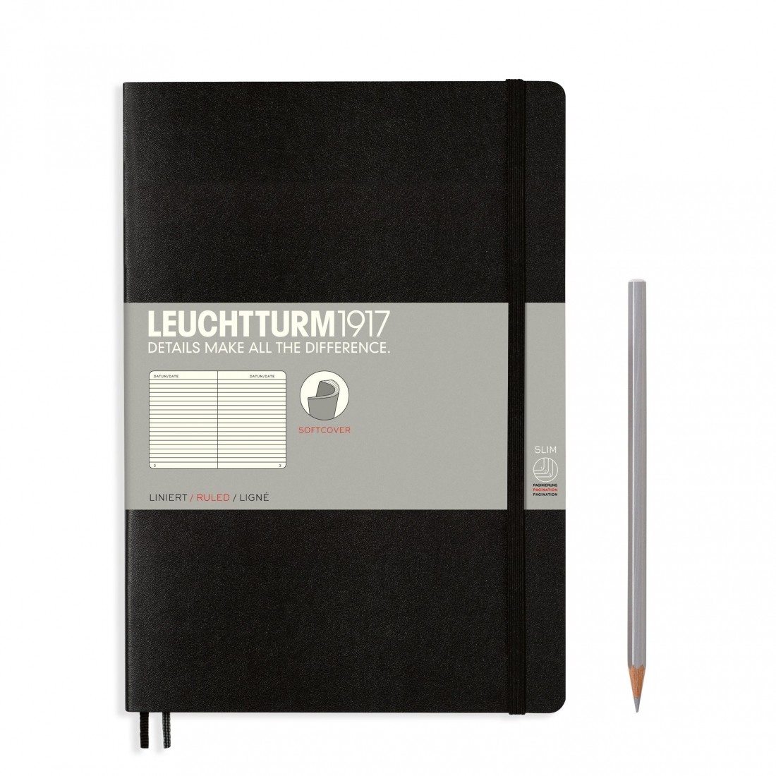 Leuchtturm 1917 Notebook B5 Black Ruled, Soft Cover