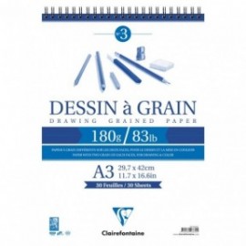 Clairefontaine A3 spiral Dessin a Grain 180gr 30sheets 96630