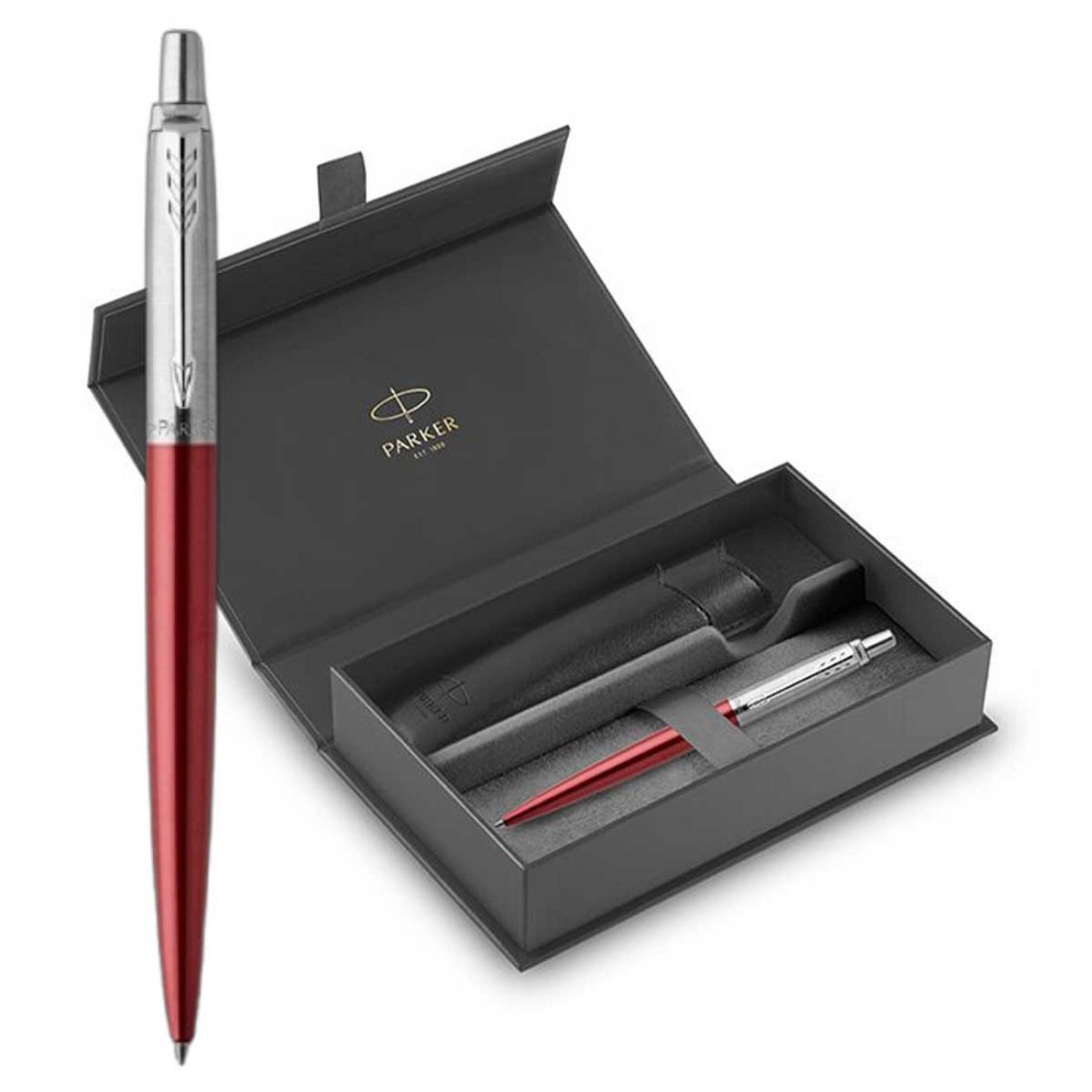 Parker Jotter Core Kensington Red CT ballpen and Black Pouch.