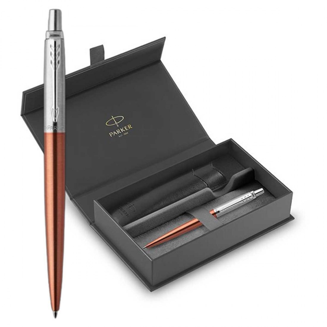 Parker Jotter Core Chelsea Orange CT ballpen and Black Pouch.