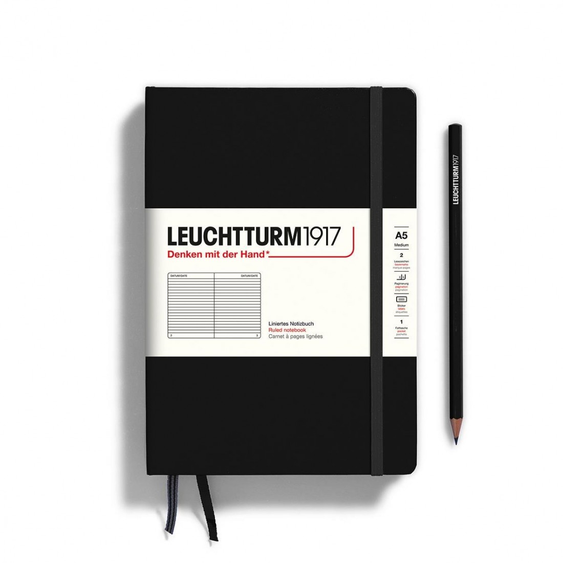 Leuchtturm 1917 Notebook A5 Black Ruled, Hard Cover