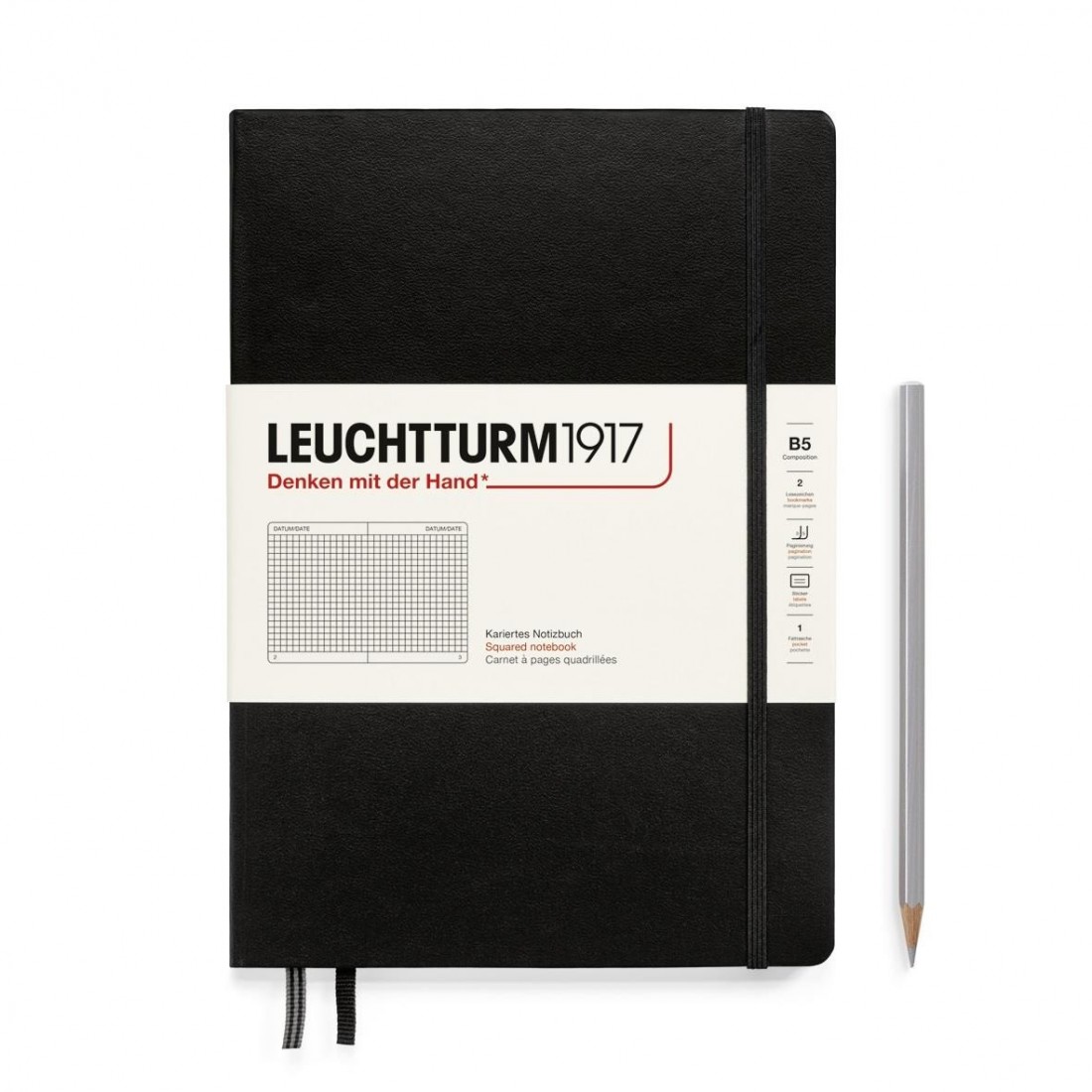 Leuchtturm 1917 Notebook B5 Black Squared, Hard Cover