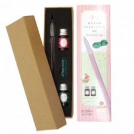 Glass Pen Afternoon Tea. Strawberry Cake, with Pen Tray and 2 bottled inks