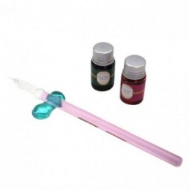 Glass Pen Afternoon Tea. Strawberry Cake, with Pen Tray and 2 bottled inks