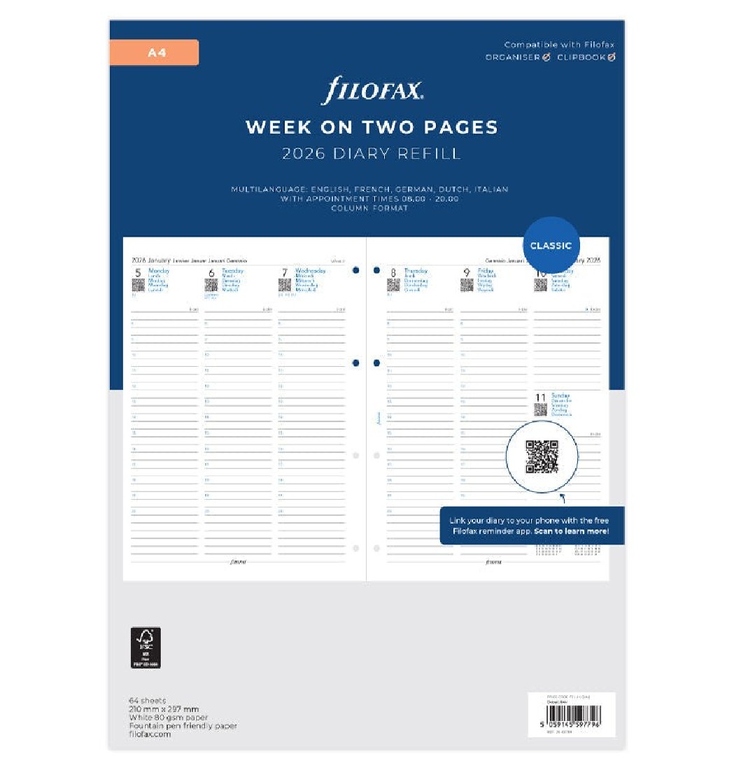 Refill A4 Week On Two Pages 2026 26-68714 Filofax