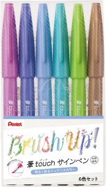 Pentel Brush Touch Sign Pen Set of 6 Colours SES15C-6STC