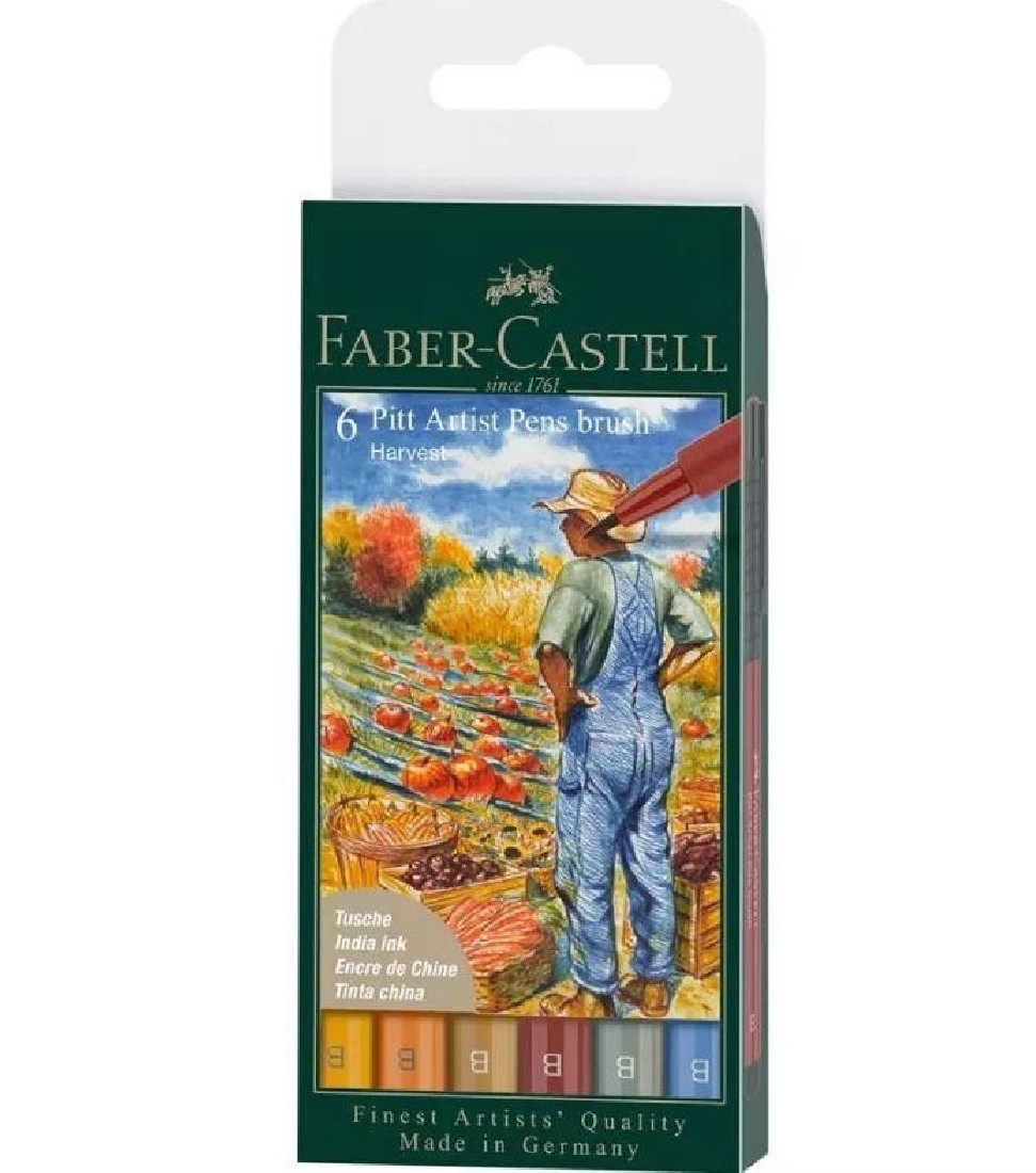 Faber Castell Pitt Artist Pen Brush India ink pen, wallet of 6 Harvest 167179