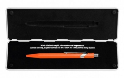 Caran Dache 849 Popline  fluo orange ballpoint pen, with slim metal box 849.530