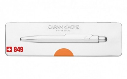 Caran Dache 849 Popline  fluo orange ballpoint pen, with slim metal box 849.530