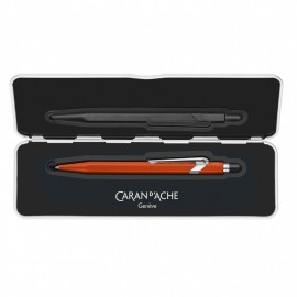 Caran Dache 849 metallic orange ballpoint pen with slim metal box 0849.776
