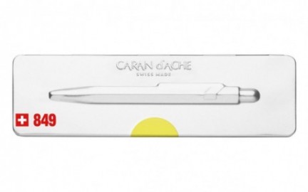 CARAN DACHE 849 Popline  fluo yellow ballpoint pen, with slim metal box 0849.970
