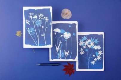 Clairefontaine Rhodia 83502C - A Sewn Notebook Floral / Cyanotype patterns - A5 14.8x21 cm 64 Pages Lined White paper 90g - Grain paper - Cyanotype Collection