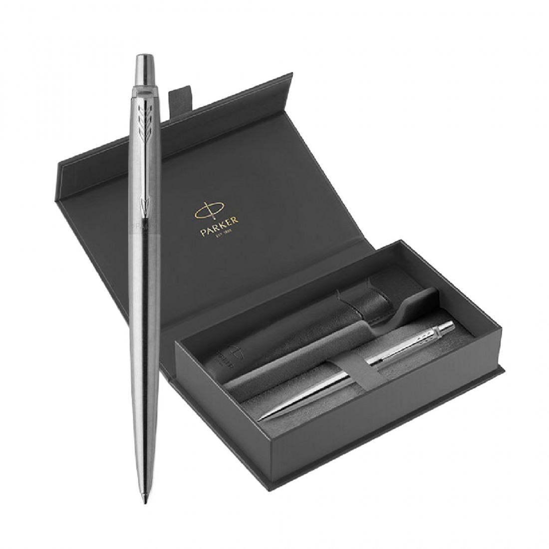 Parker Jotter Core Stainless Steel CT  ballpen and Black Pouch.