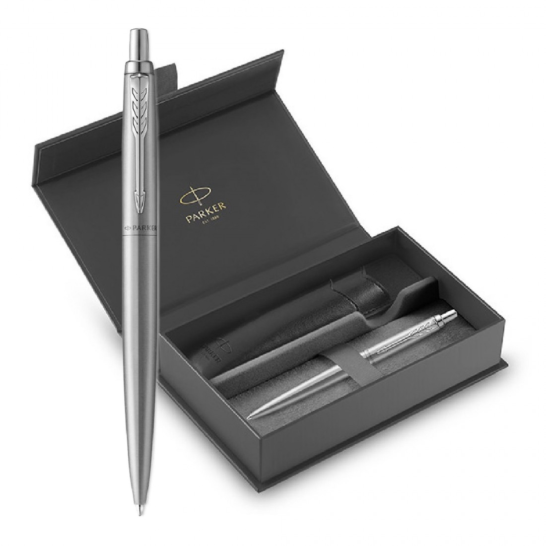 Parker Jotter XL Monochrome stainless steel Ballpen and Black Pouch N