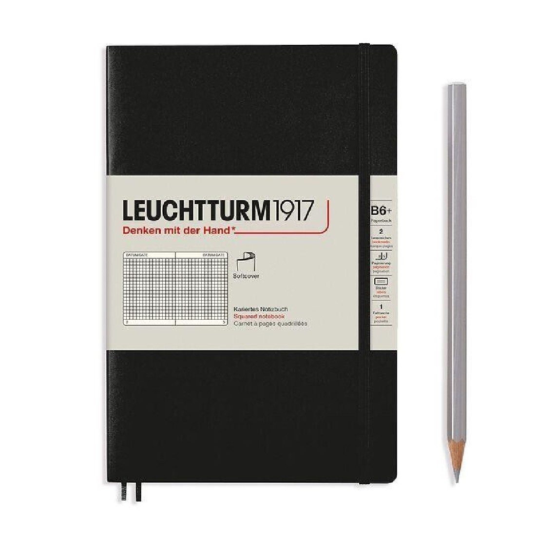 Leuchtturm 1917 B6 plus Paperback Black Squared, Soft Cover